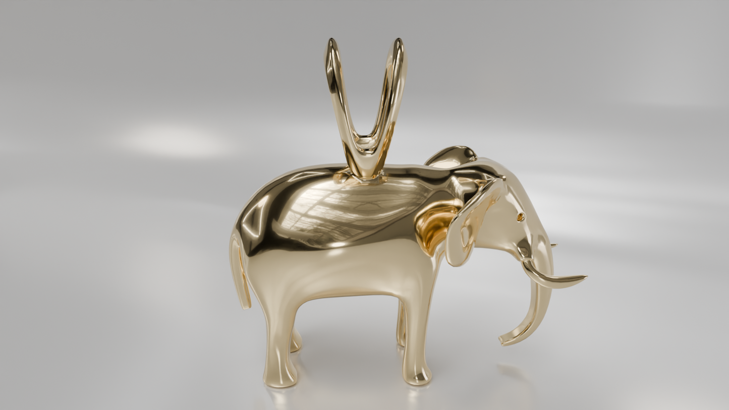 Sculptural Elephant Pendant in Gold