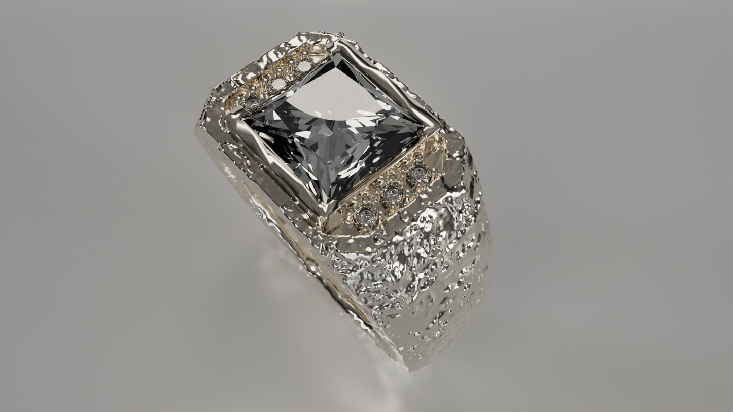 Rugged Radiance: Men's Textured Diamond Ring