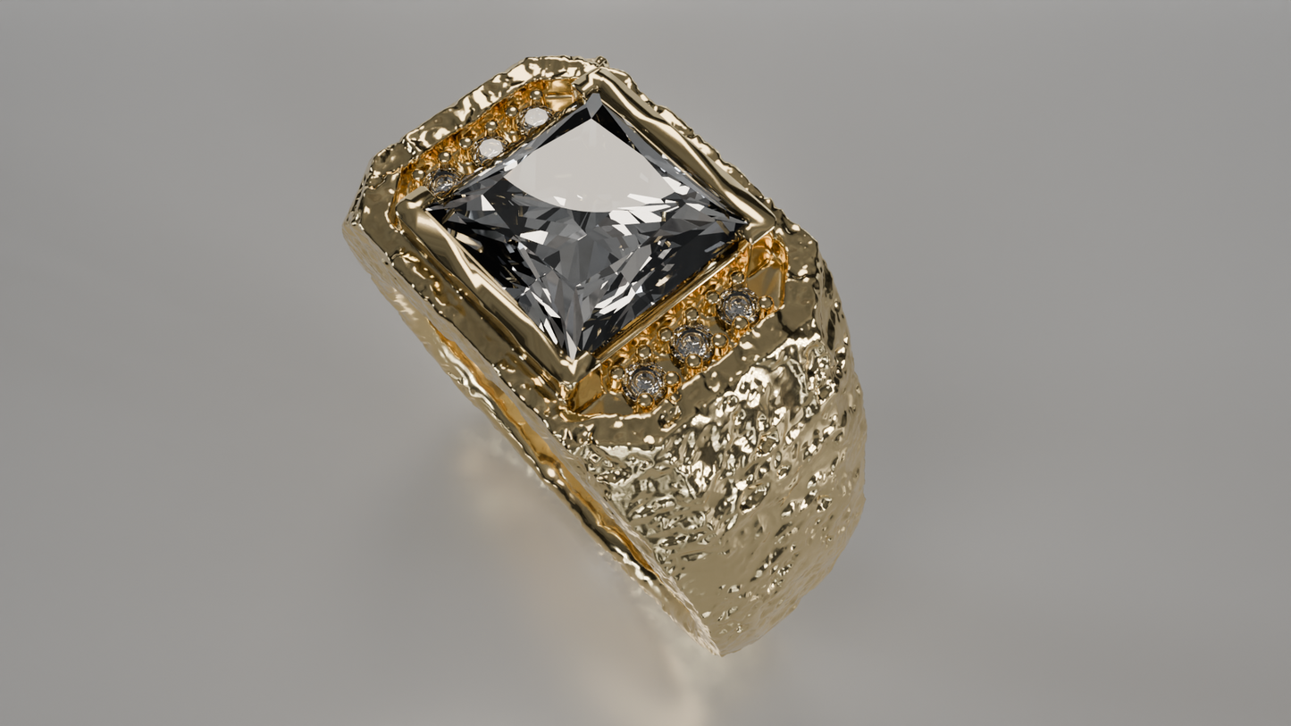 Rugged Radiance: Men's Textured Diamond Ring