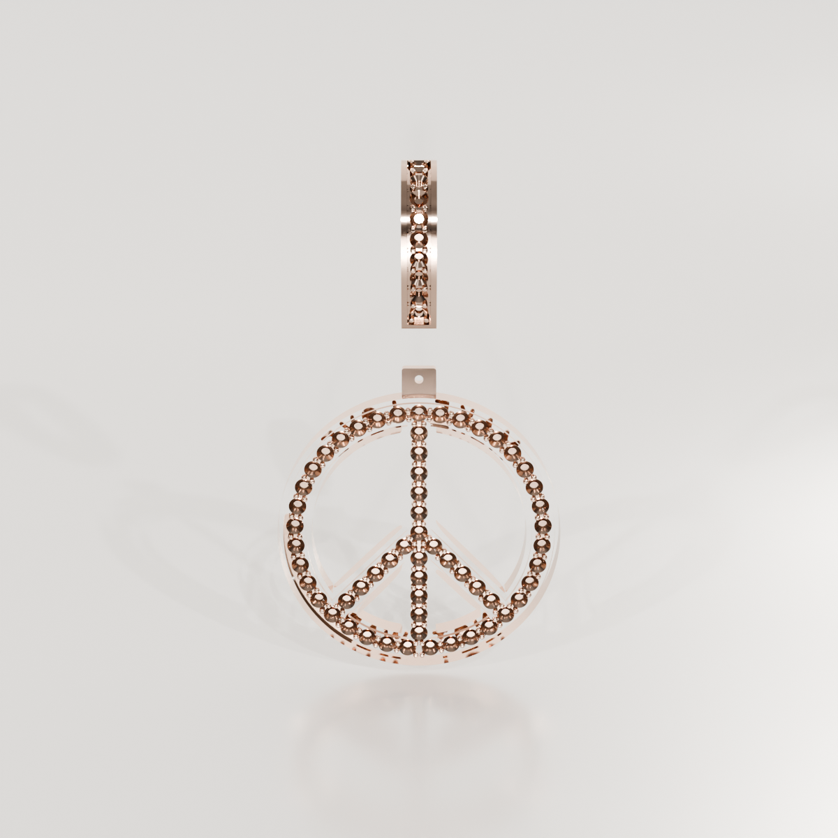 14K Gold Diamond Peace Sign Pendant — Pavé Charm, rose front