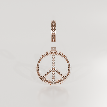 14K Gold Diamond Peace Sign Pendant — Pavé Charm, rose front