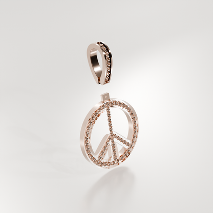 14K Gold Diamond Peace Sign Pendant — Pavé Charm, rose left