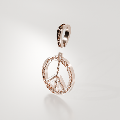 14K Gold Diamond Peace Sign Pendant — Pavé Charm, rose right