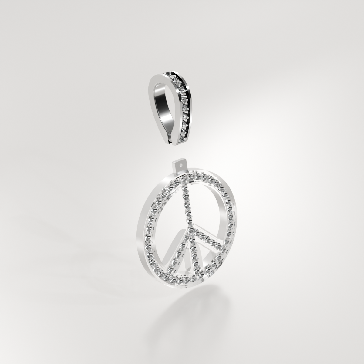 14K Gold Diamond Peace Sign Pendant — Pavé Charm, white left