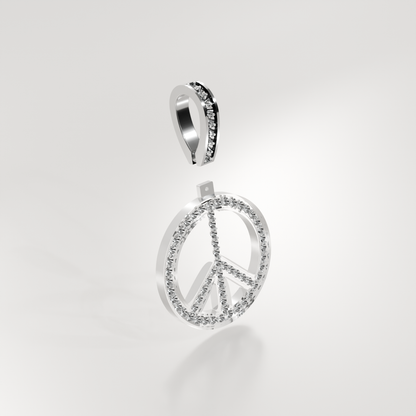 14K Gold Diamond Peace Sign Pendant — Pavé Charm, white left