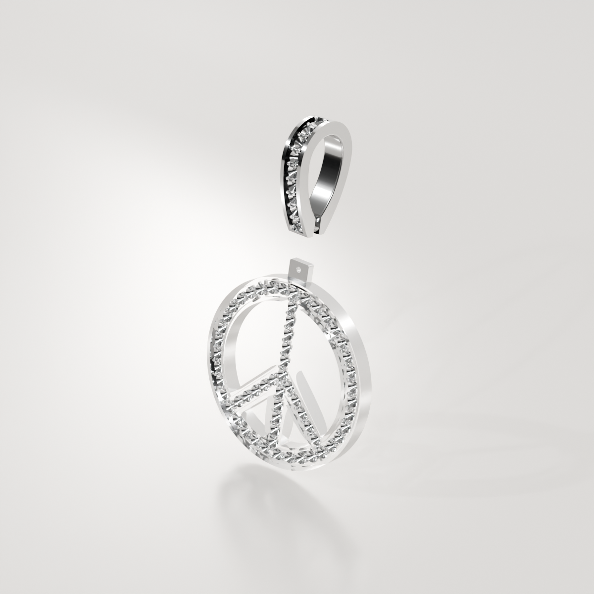 14K Gold Diamond Peace Sign Pendant — Pavé Charm, white right