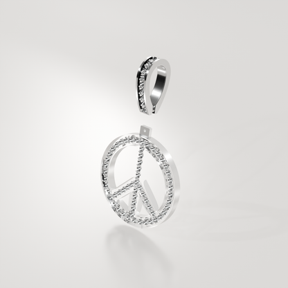 14K Gold Diamond Peace Sign Pendant — Pavé Charm, white right