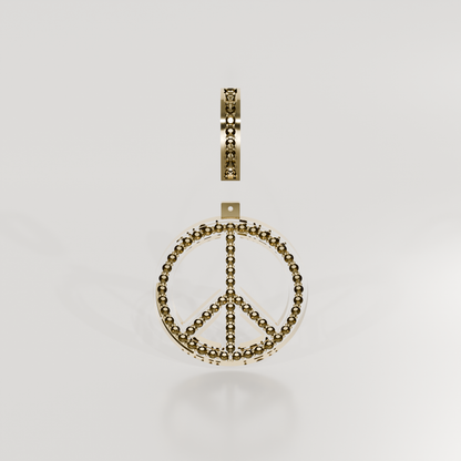 14K Gold Diamond Peace Sign Pendant — Pavé Charm, yellow front
