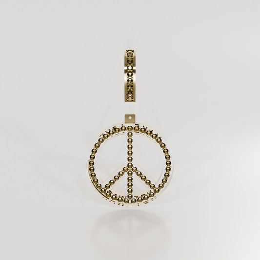 14K Gold Diamond Peace Sign Pendant — Pavé Charm, yellow front