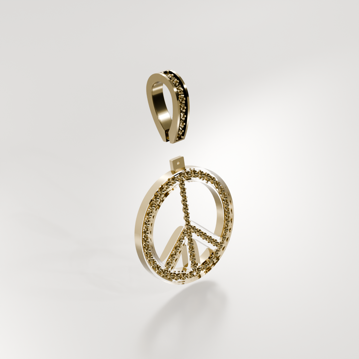 14K Gold Diamond Peace Sign Pendant — Pavé Charm, yellow left