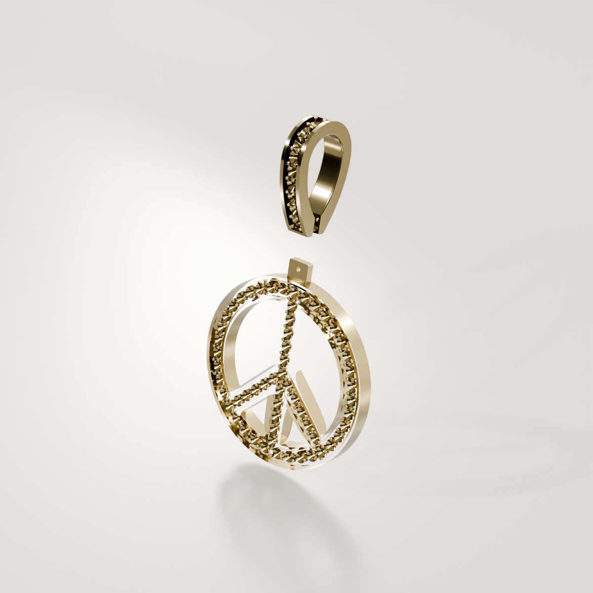 14K Gold Diamond Peace Sign Pendant — Pavé Charm, yellow right
