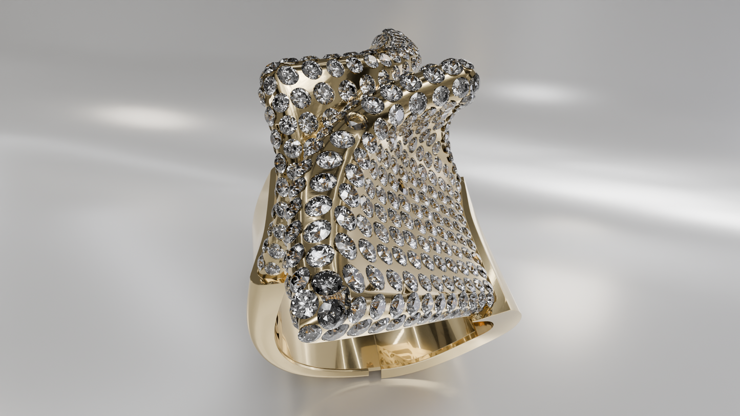 Pave Diamond Statement Ring in Gold