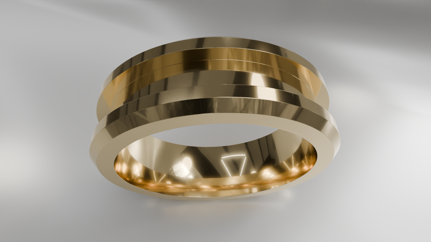 Modern Grooved and Beveled Men's Gold Wedding Band