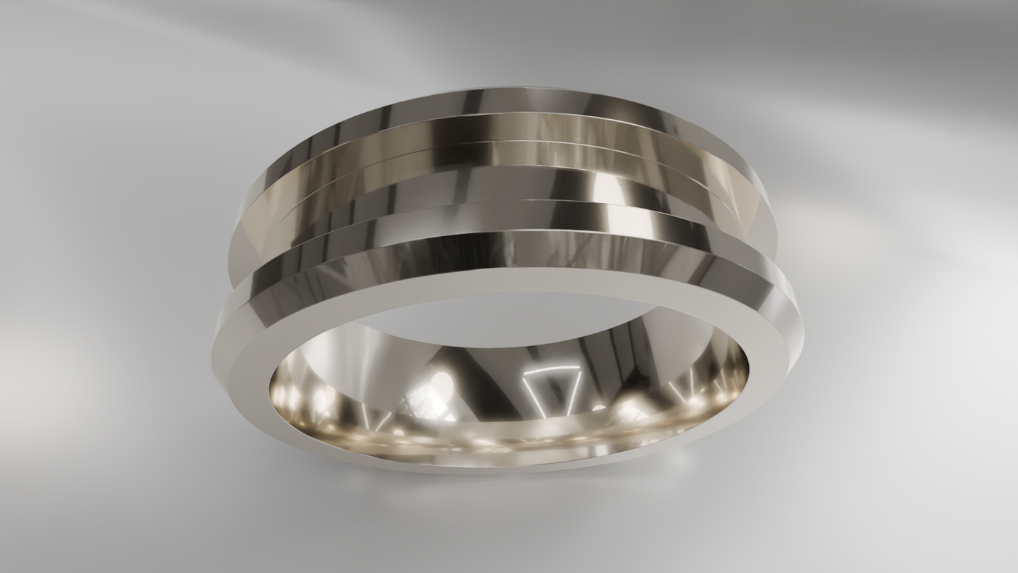 Modern Grooved and Beveled Men's Gold Wedding Band