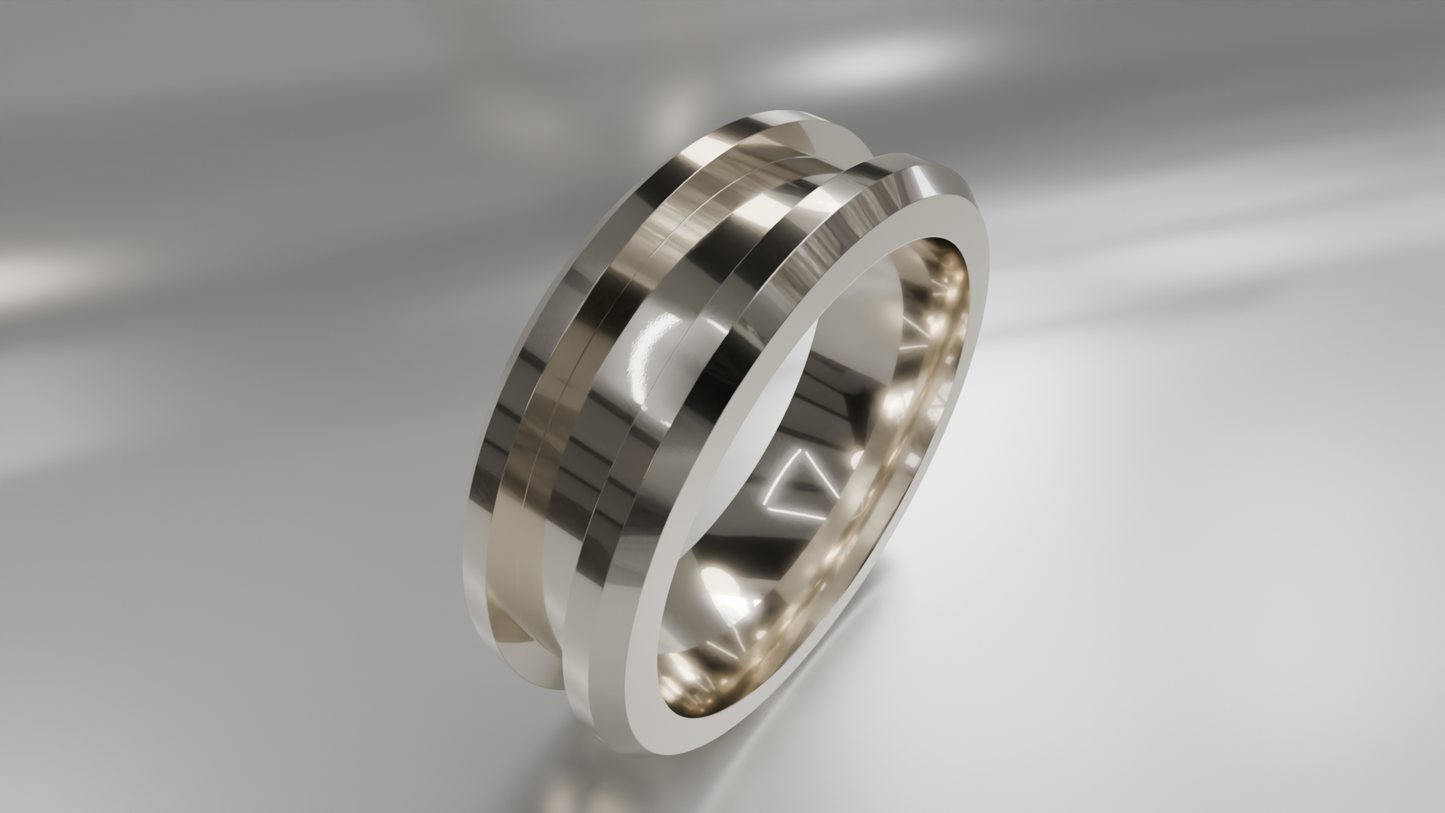 Modern Grooved and Beveled Men's Gold Wedding Band