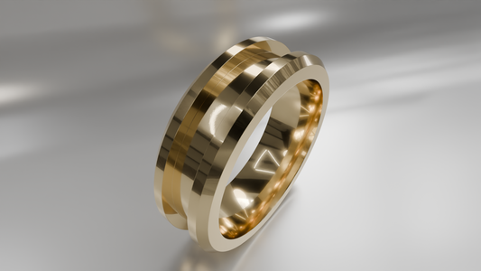 Modern Grooved and Beveled Men's Gold Wedding Band