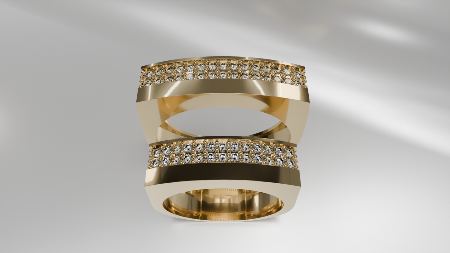 Geometric Diamond Accent His and Hers Gold Wedding Band Set