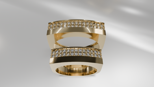 Geometric Diamond Accent His and Hers Gold Wedding Band Set
