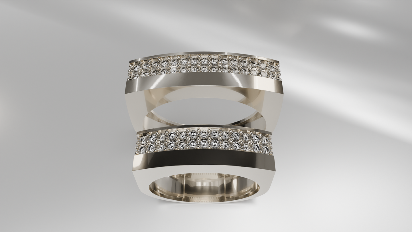 Geometric Diamond Accent His and Hers Gold Wedding Band Set