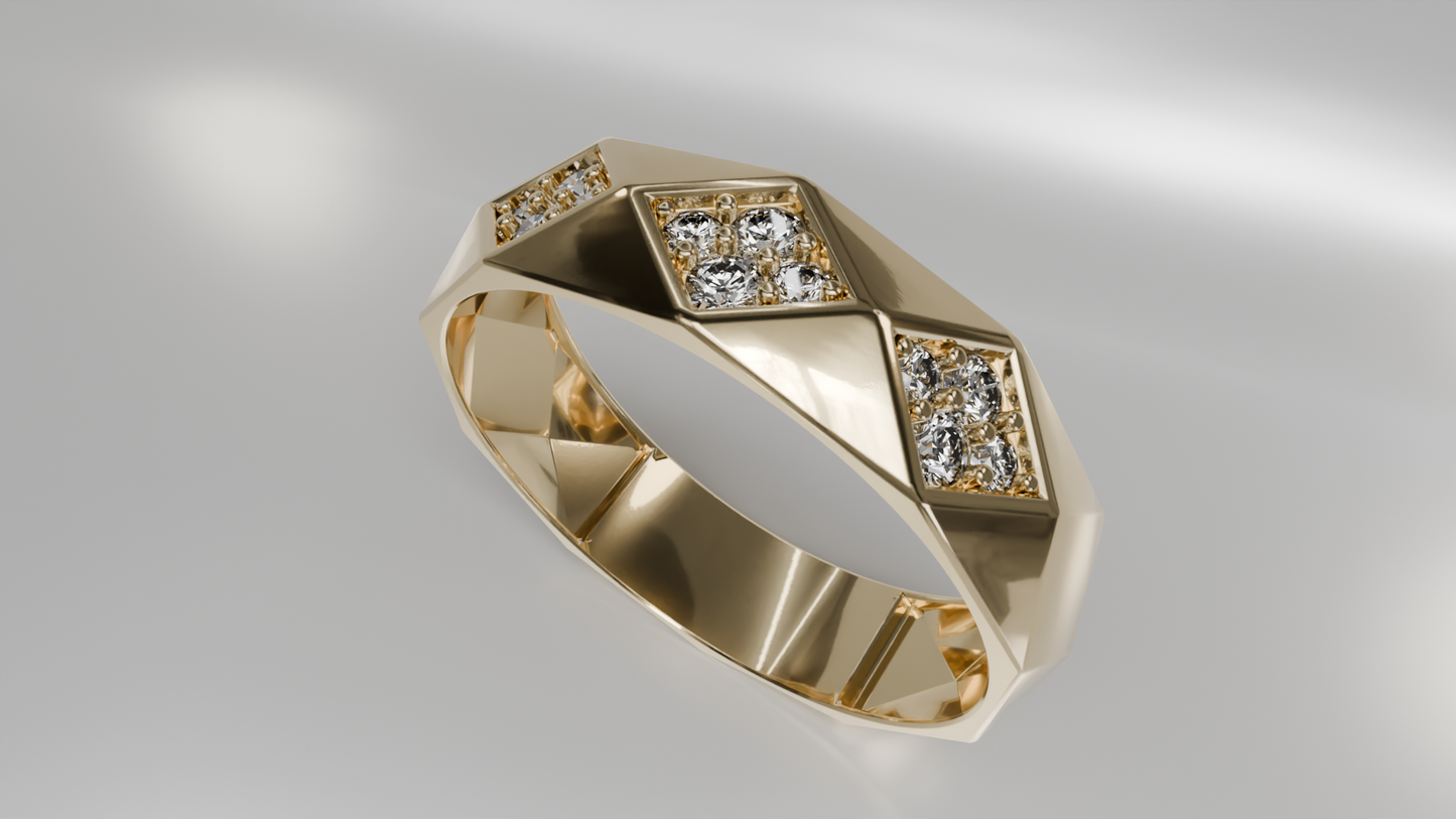 Geometric Diamond Panel Ring in Gold
