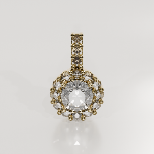 Round Diamond Double-Halo Pendant - 1.94 ct - 14K Gold, yellow front