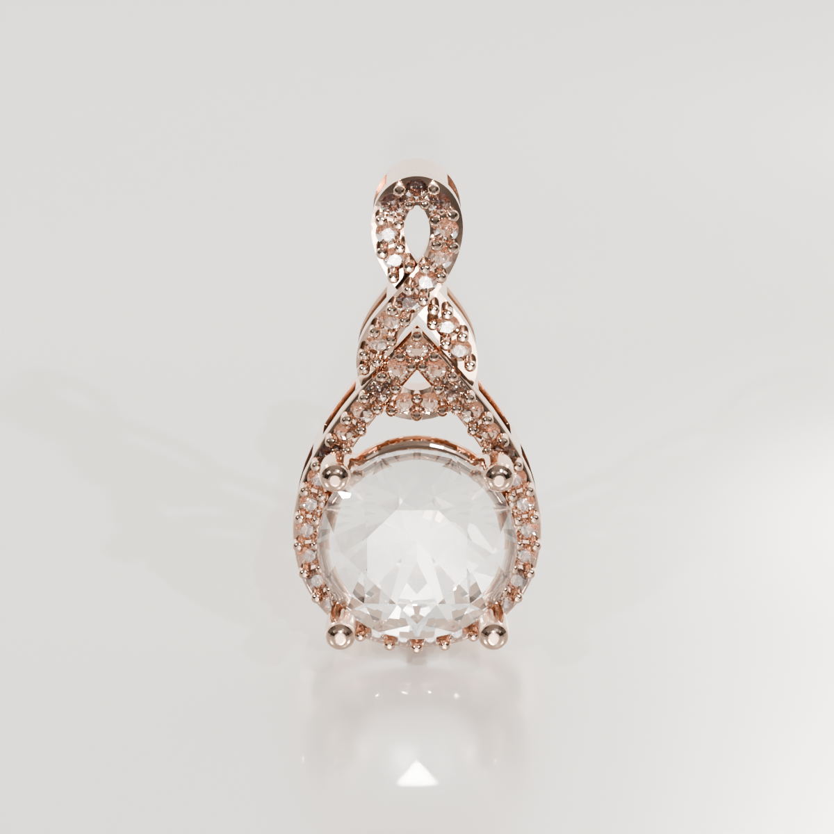 Round Diamond Pavé Teardrop Pendant - 3.00 ct - 14K Gold, rose front
