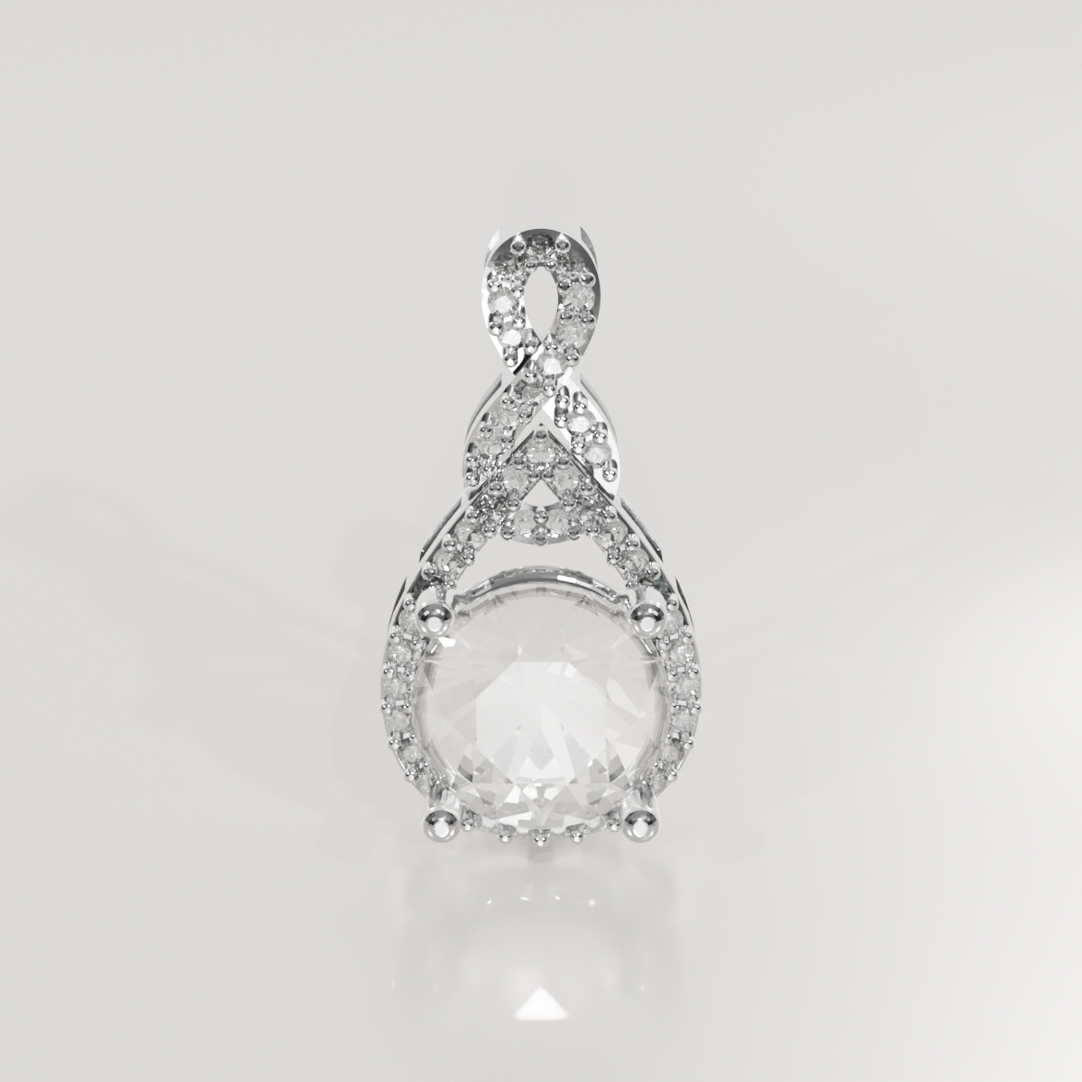 Round Diamond Pavé Teardrop Pendant - 3.00 ct - 14K Gold, white front