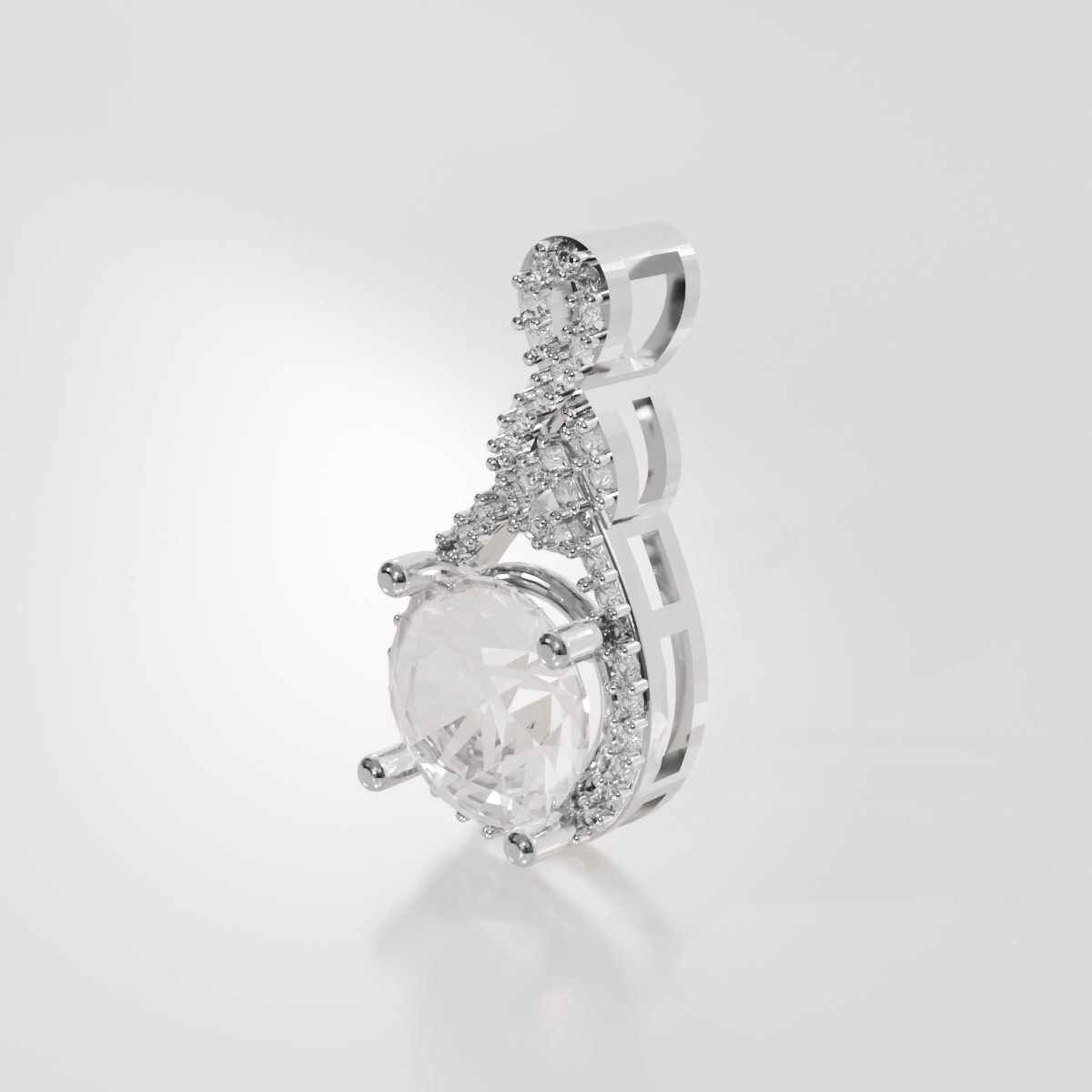 Round Diamond Pavé Teardrop Pendant - 3.00 ct - 14K Gold, white right