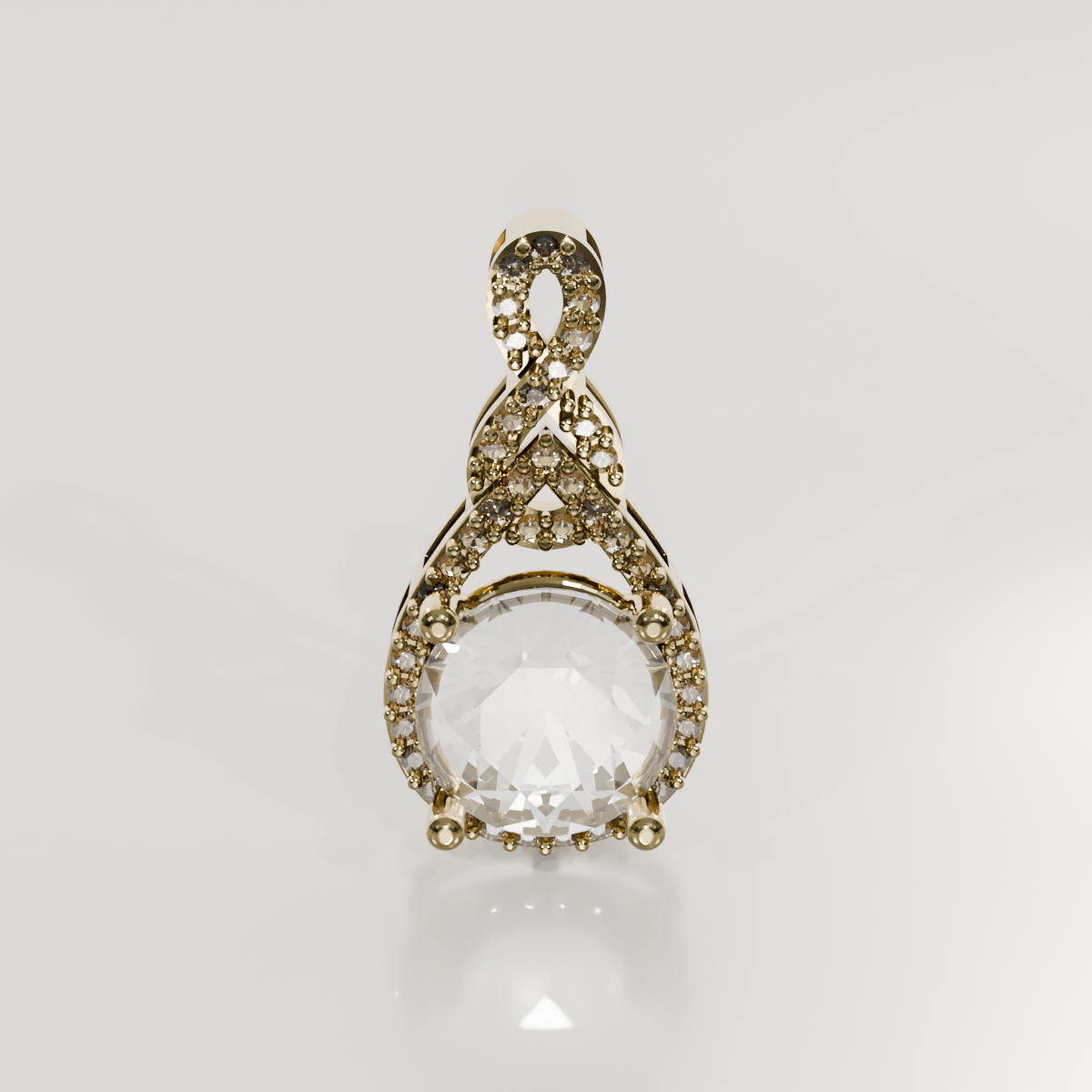 Round Diamond Pavé Teardrop Pendant - 3.00 ct - 14K Gold, yellow front
