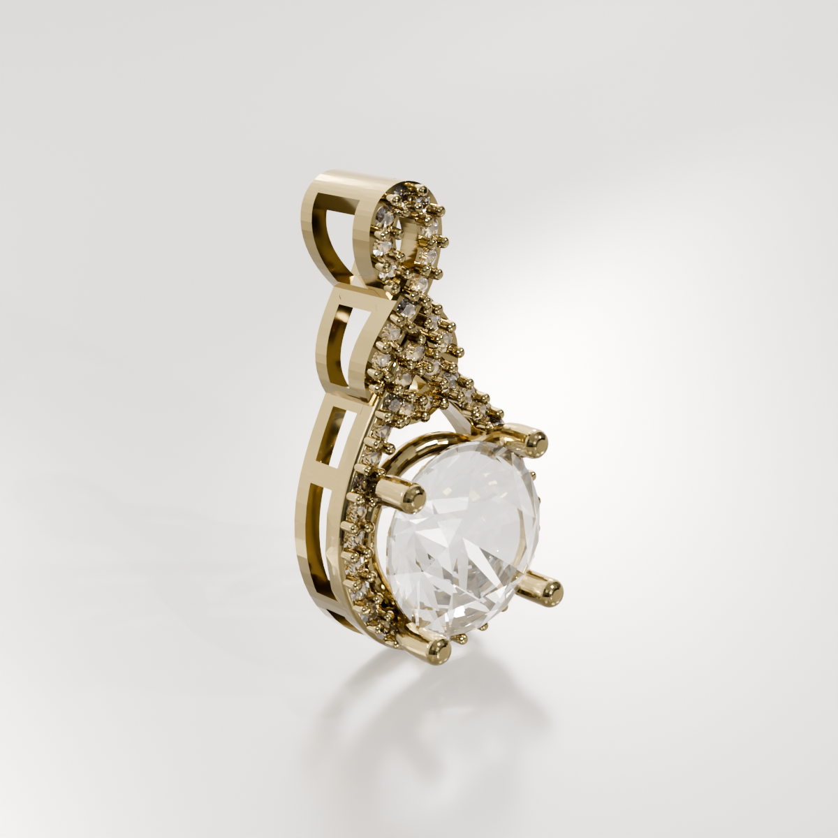 Round Diamond Pavé Teardrop Pendant - 3.00 ct - 14K Gold, yellow left