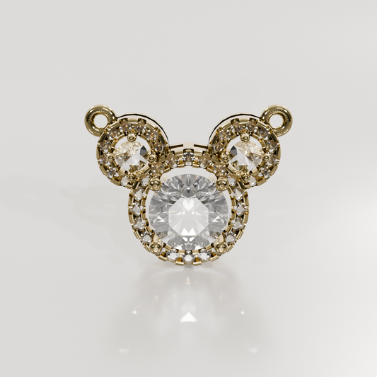 Round Diamond Three-Stone Halo Pendant - 1.88 ct - 14K Gold, yellow front