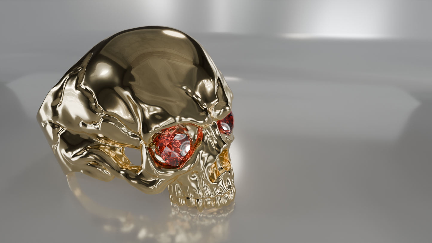 Bold Skull Ring with Gemstone Eyes