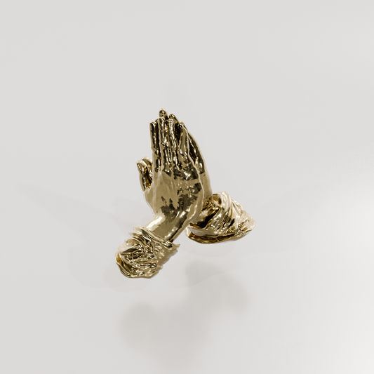Sacred Clasp — Pavé Praying Hands Pendant, yellow front