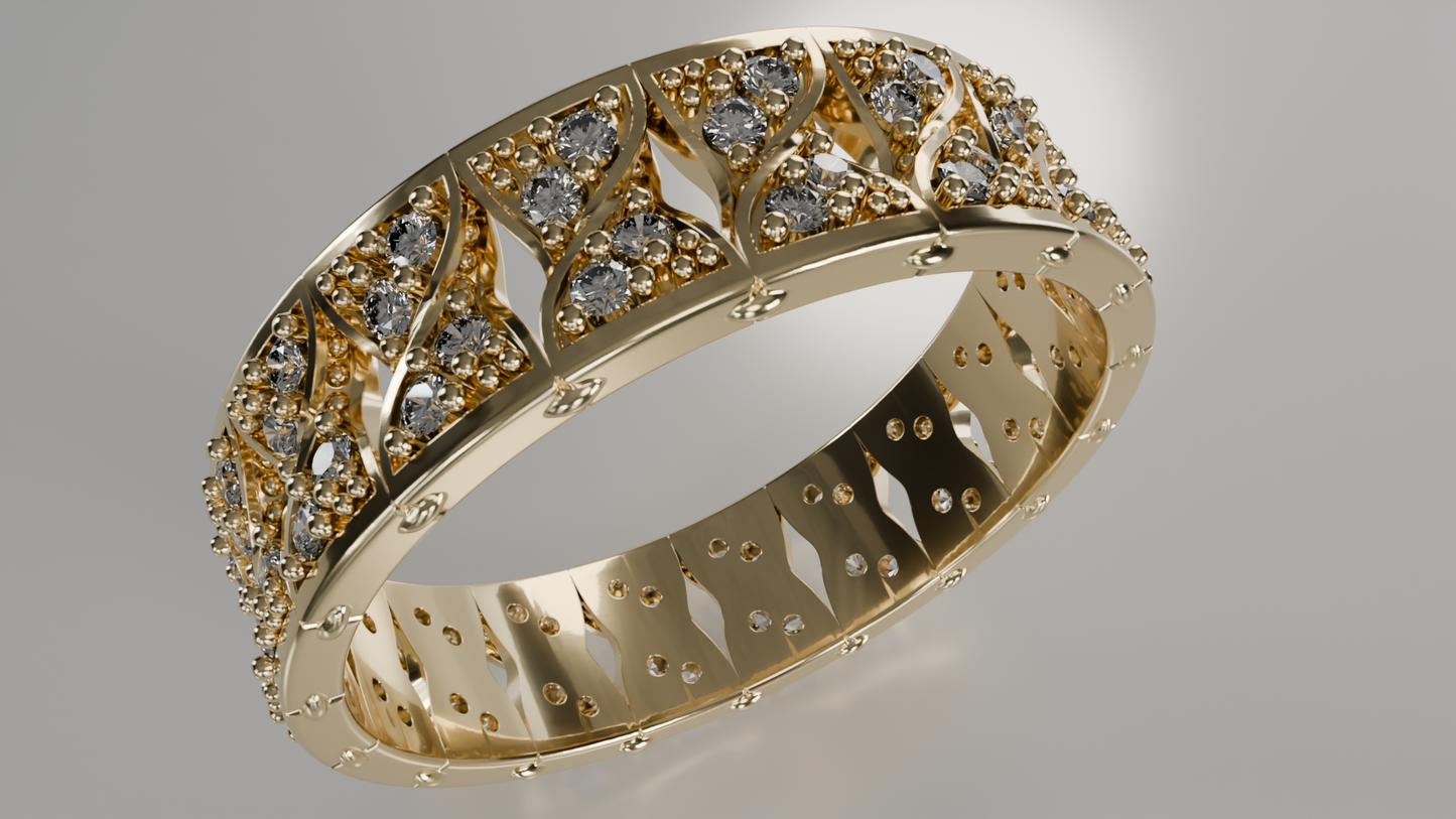 Diamond-Encrusted Openwork Statement Ring