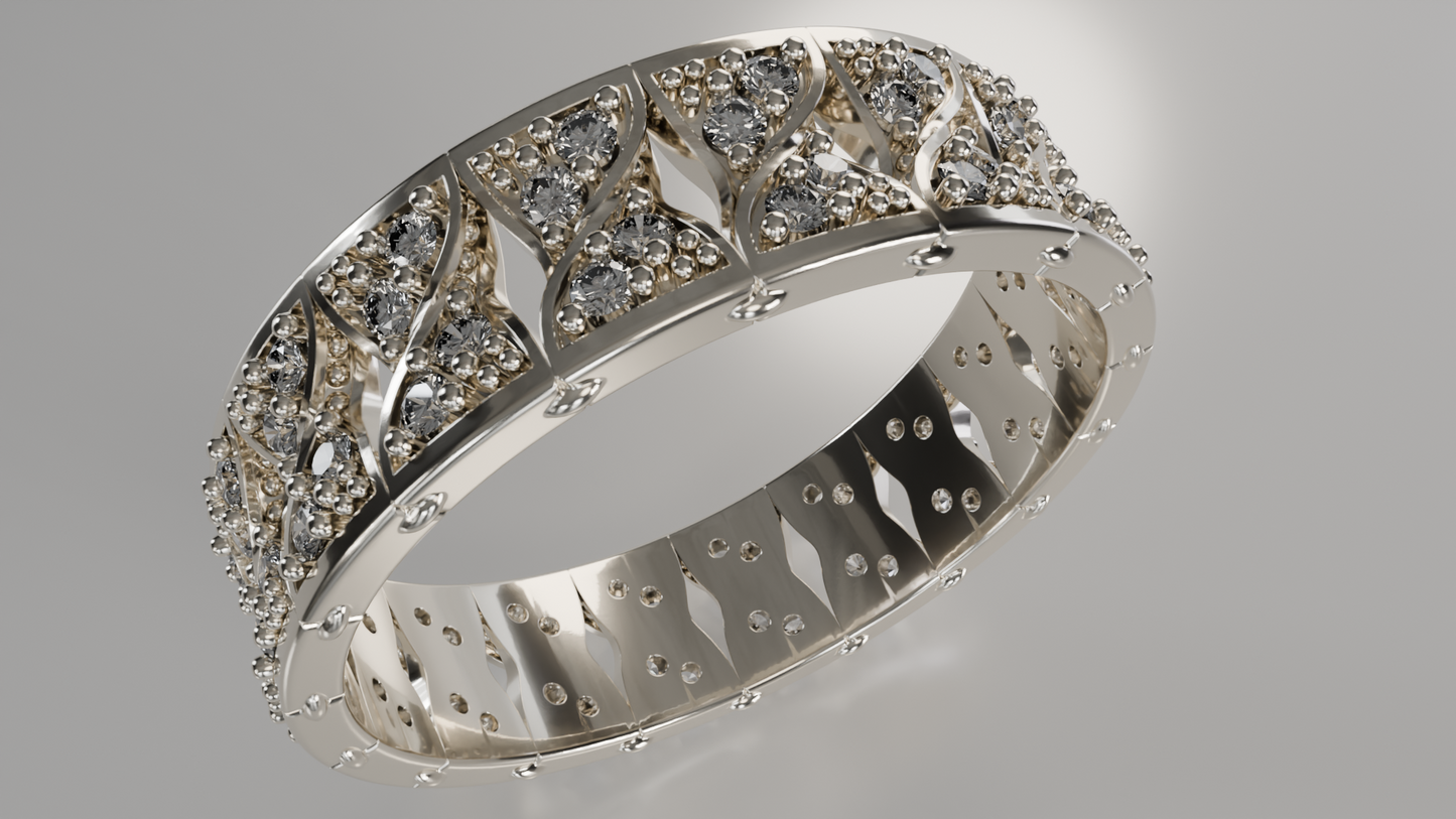 Diamond-Encrusted Openwork Statement Ring