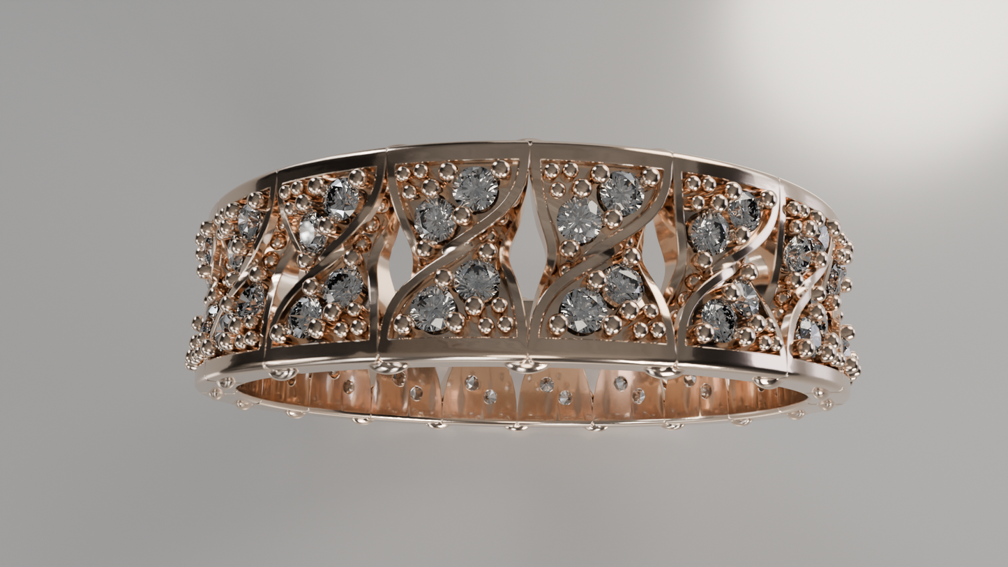 Diamond-Encrusted Openwork Statement Ring