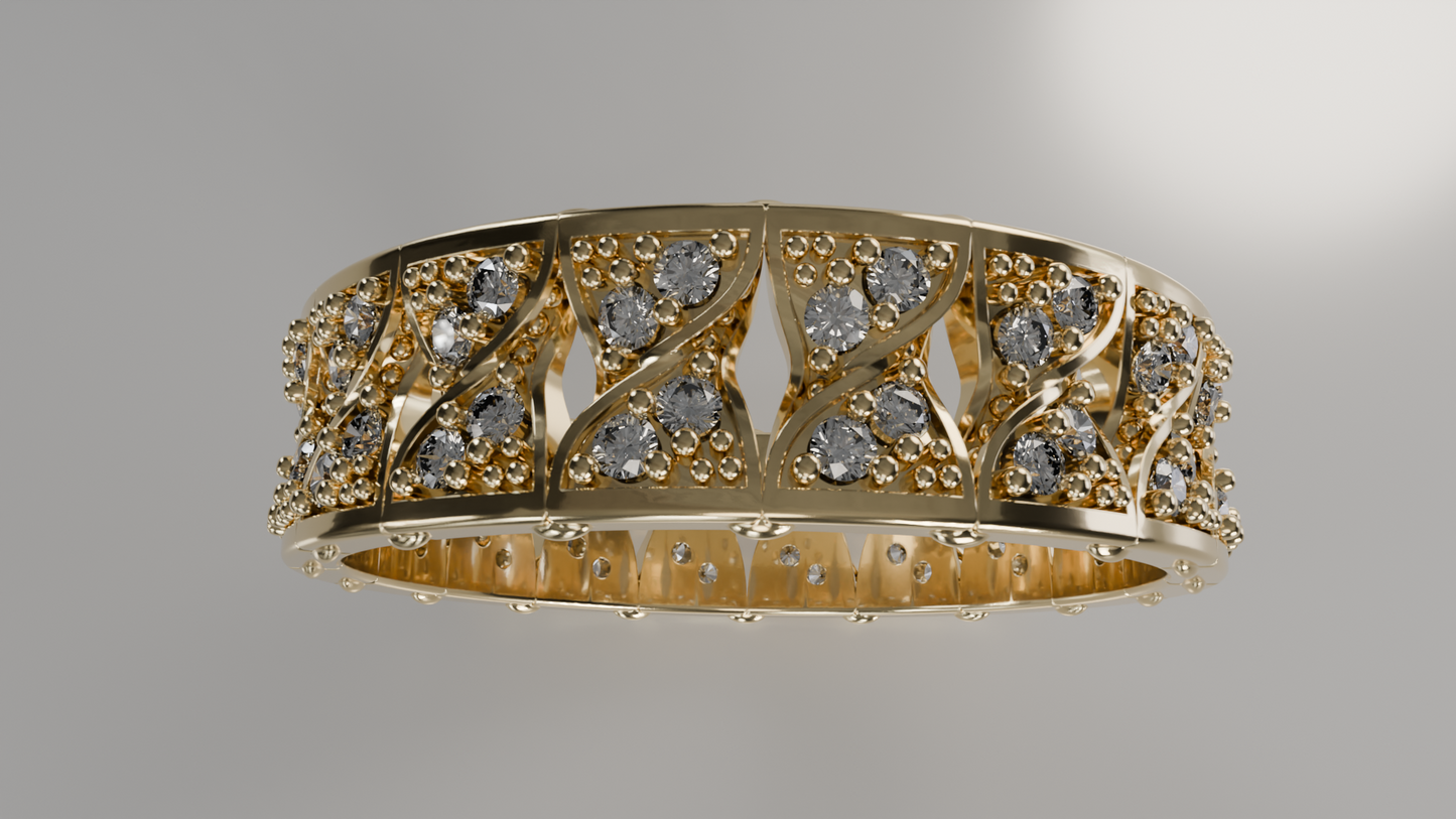 Diamond-Encrusted Openwork Statement Ring