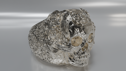 Ornate Skull Ring with Rose Detail
