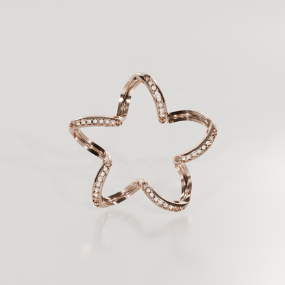 14K Gold Diamond Star Pendant — Pavé Five-Point Outline, rose front