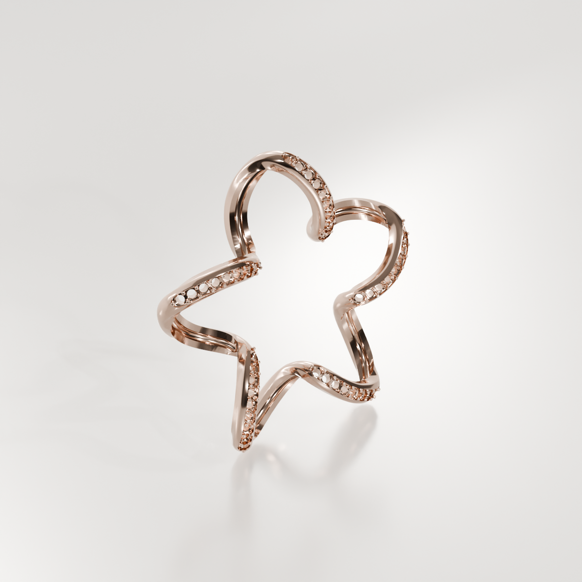 14K Gold Diamond Star Pendant — Pavé Five-Point Outline, rose left