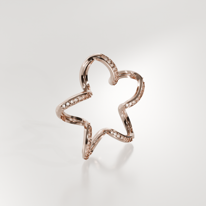 14K Gold Diamond Star Pendant — Pavé Five-Point Outline, rose left