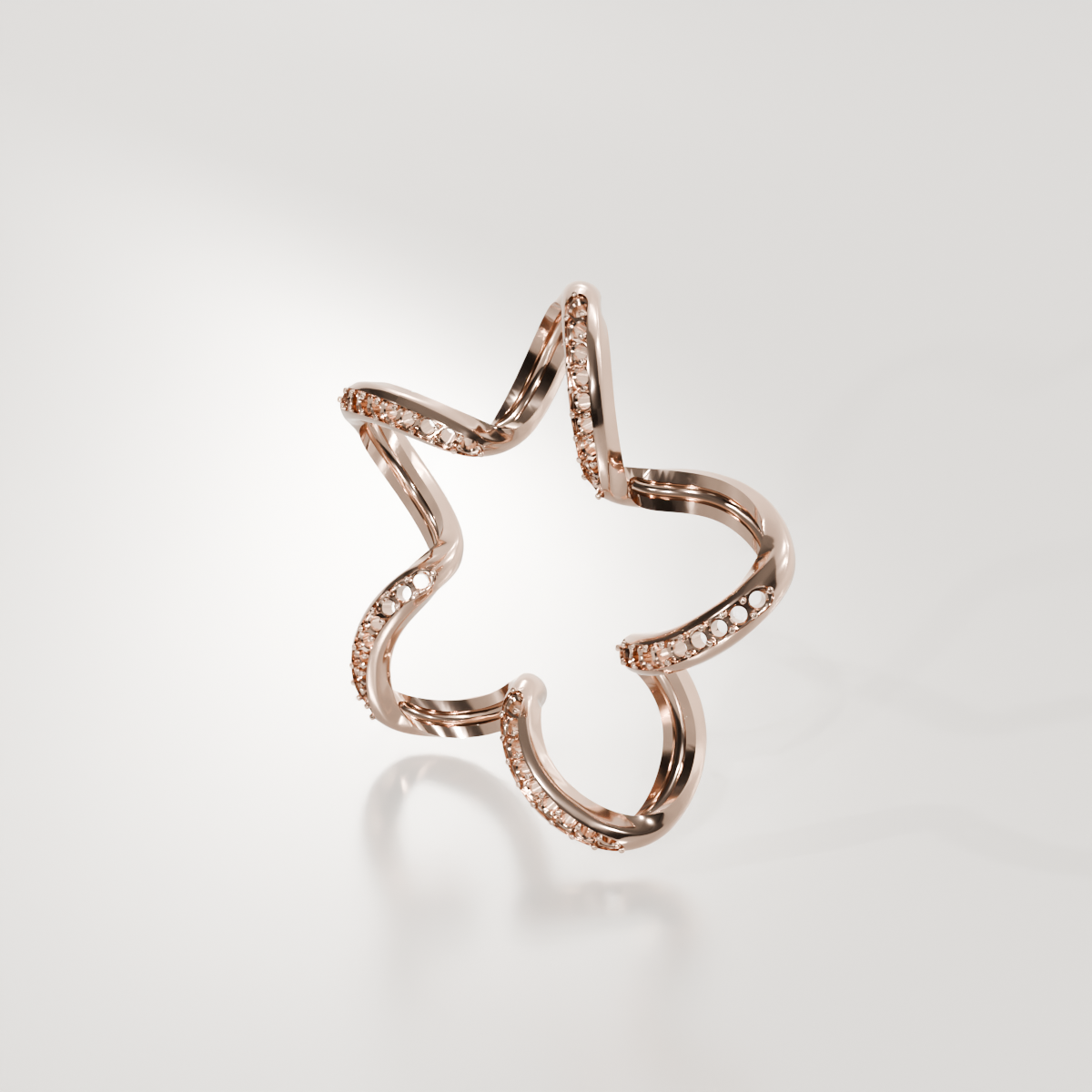 14K Gold Diamond Star Pendant — Pavé Five-Point Outline, rose right