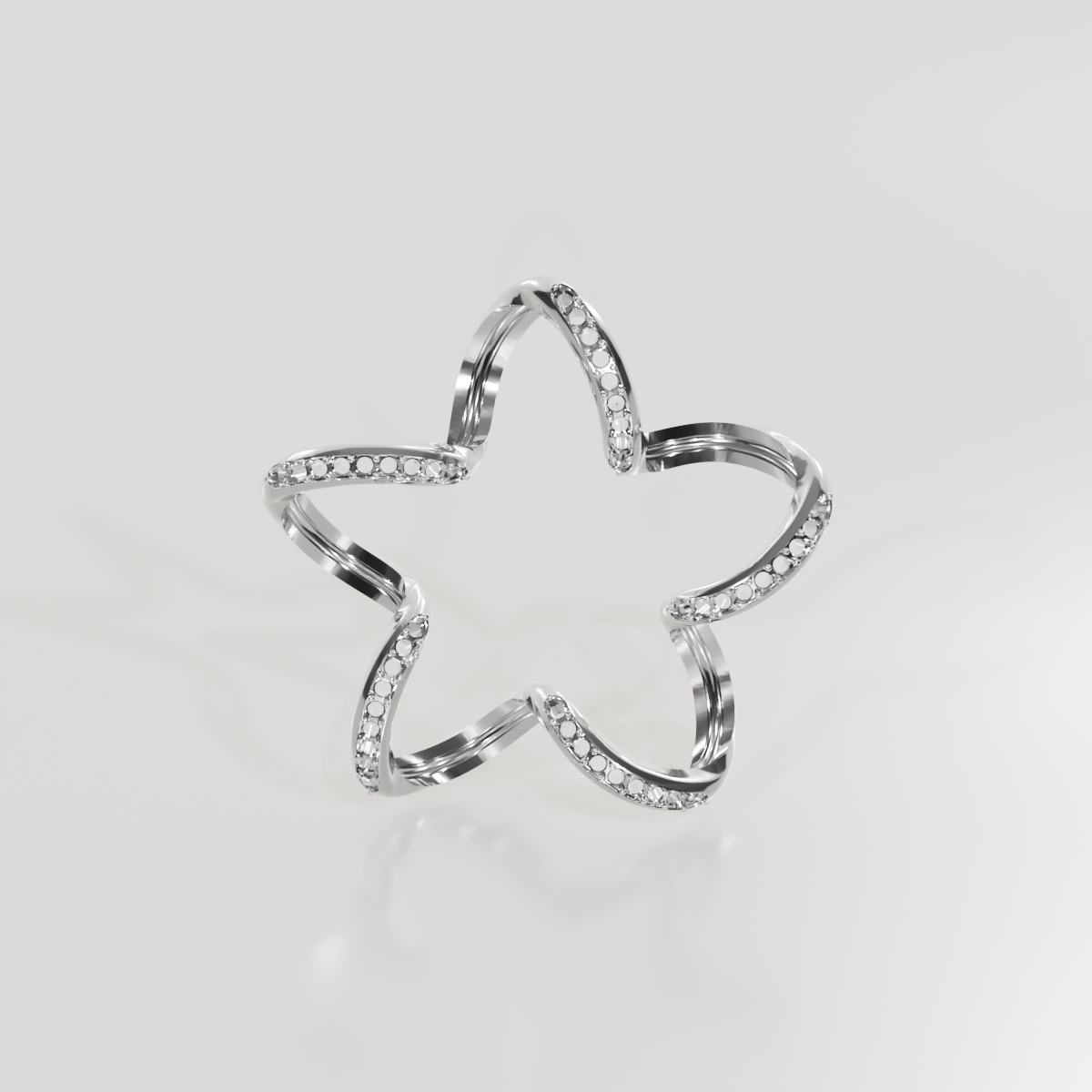 14K Gold Diamond Star Pendant — Pavé Five-Point Outline, white front
