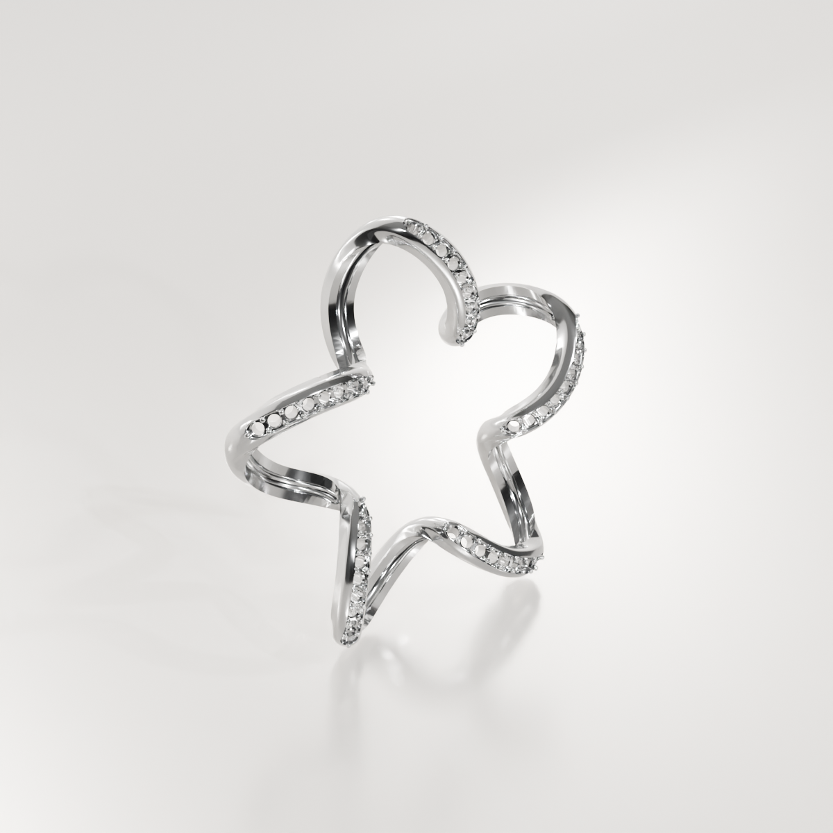 14K Gold Diamond Star Pendant — Pavé Five-Point Outline, white left