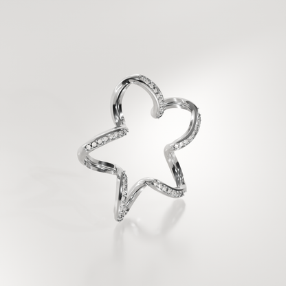 14K Gold Diamond Star Pendant — Pavé Five-Point Outline, white left