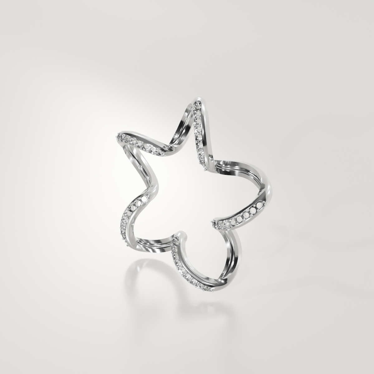 14K Gold Diamond Star Pendant — Pavé Five-Point Outline, white right
