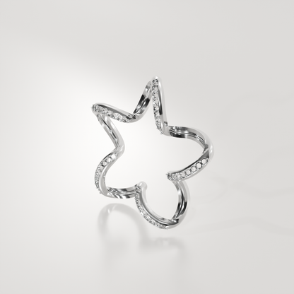 14K Gold Diamond Star Pendant — Pavé Five-Point Outline, white right