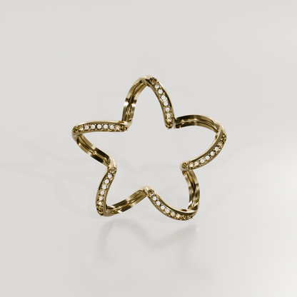 14K Gold Diamond Star Pendant — Pavé Five-Point Outline, yellow front