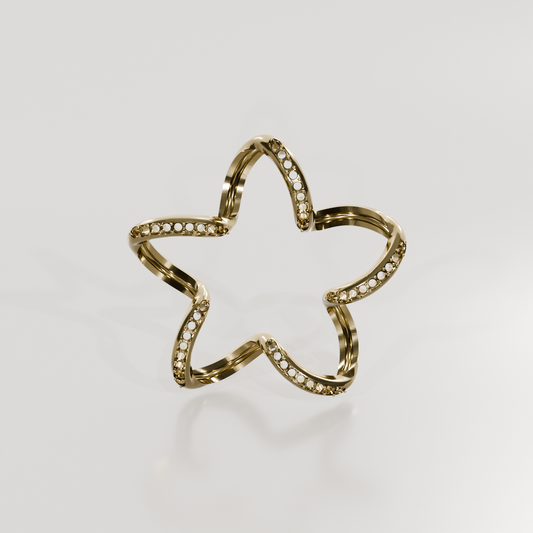 14K Gold Diamond Star Pendant — Pavé Five-Point Outline, yellow front