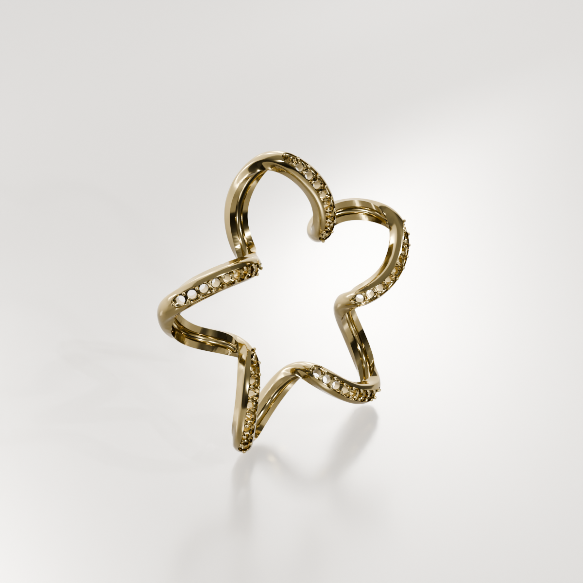 14K Gold Diamond Star Pendant — Pavé Five-Point Outline, yellow left